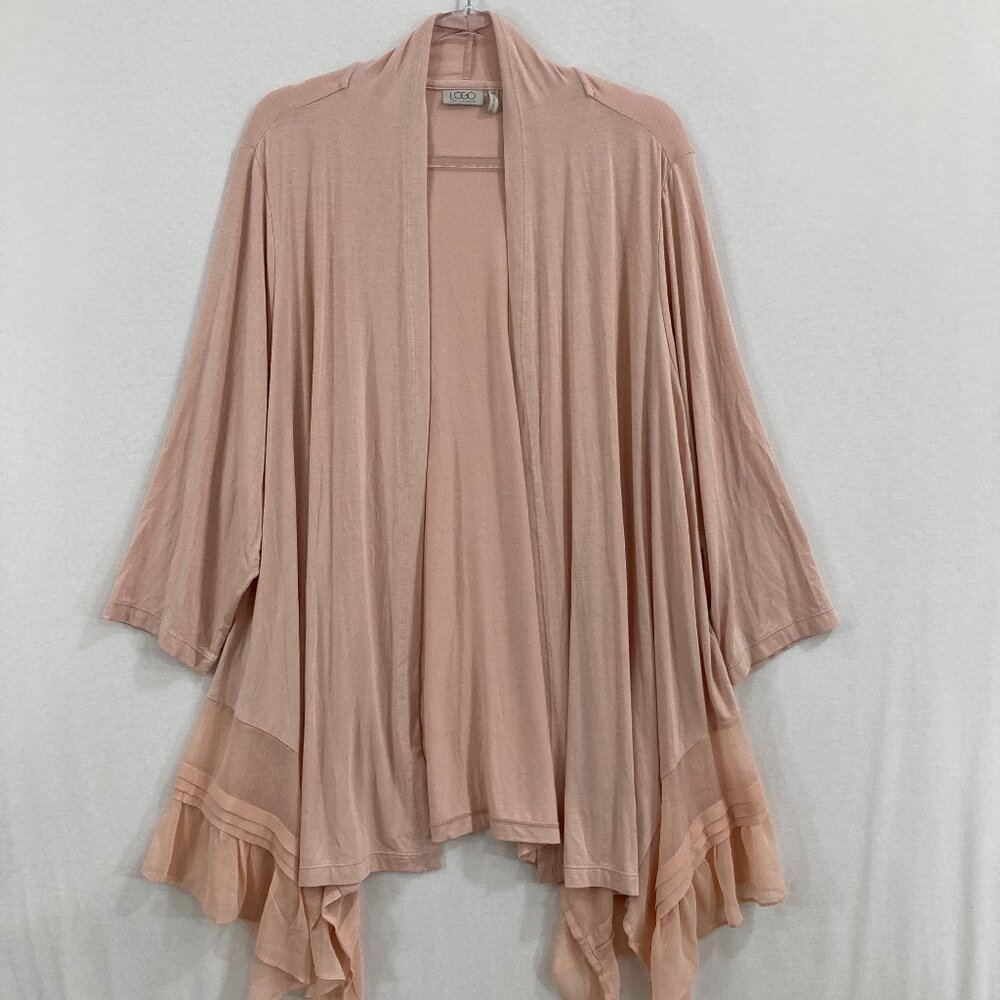 LOGO Lori Goldstein Jacket size 2X Peach Cream Open Front Stretch Knit Feminine